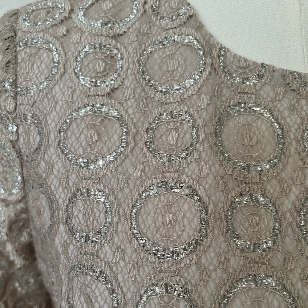 Cynthia Steffe NWT Silver Champagne Lace Cocktail Dress S:2 Formal Wedding Guest - Picture 3 of 7